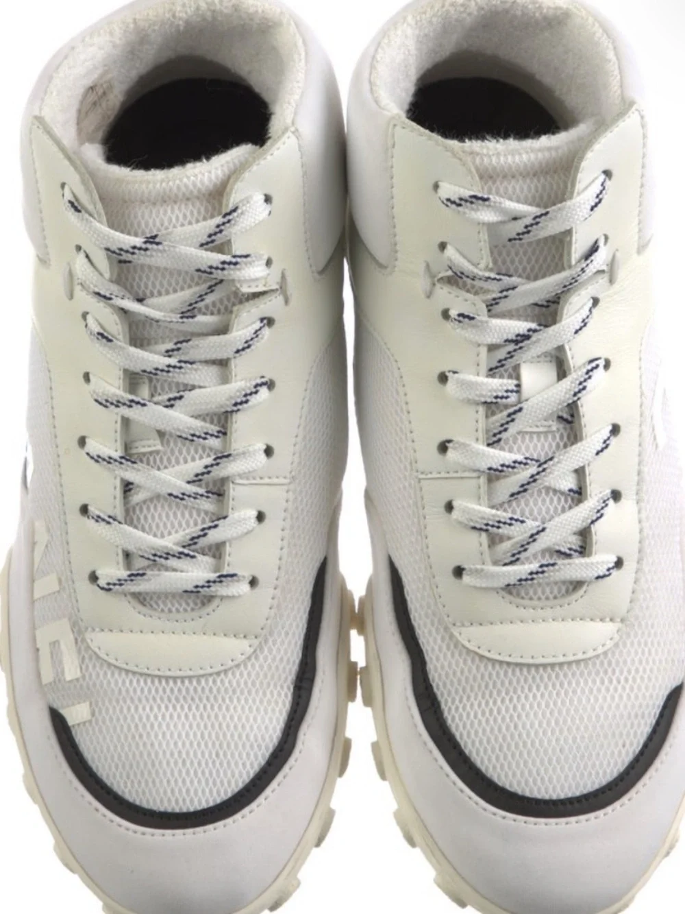 CHANEL White and Black High-Top Logo Sneakers